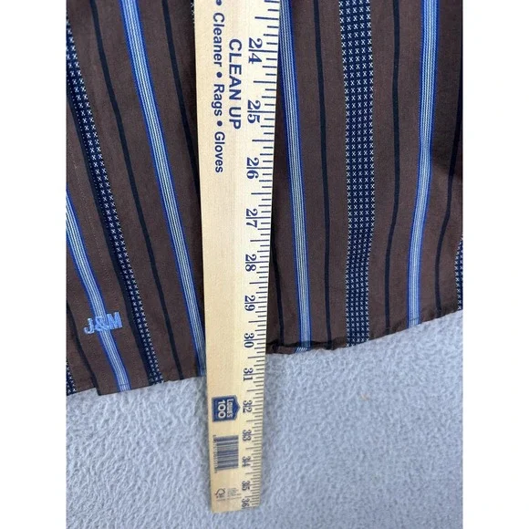 Johnston & Murphy Shirt Mens Medium Brown Blue Striped Tailored Fit Long Sleeve